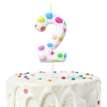 Imagem de Velas de aniversário para bolo, número 2, decorações de aniversário, artigos de festa, pintura artística para decoração de festa temática para meninos e meninas (número 2)