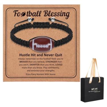 Imagem de Gweichunon Pulseira de futebol, lembrancinhas de festa de futebol, pulseira de contas esportivas ajustáveis com cartões, pulseiras esportivas