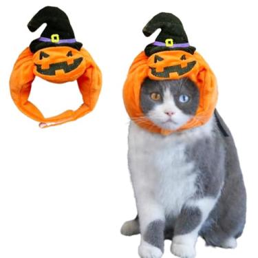 Imagem de JAAQUCD Chapéu de abóbora de gato para animais de estimação fantasia de Halloween ajustável PP boné de cachorro roupa de cachorro traje de festa de férias acessórios de cabeça para gatos cães pequenos