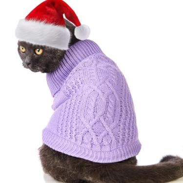 Imagem de Suéter elástico para gatos - 17 cores e 6 tamanhos | Malha confortável pronta para o inverno para meninos/meninas, gatos e gatinhos (roxo, médio)