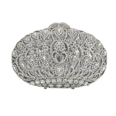 Imagem de MNBVUIW Bolsa de mão feminina brilhante coroa diamante bolsa elegante com strass bolsa para noite para festa de formatura de casamento, Prata, 7.87 x 4.13 x 2.16 inches, Elegante