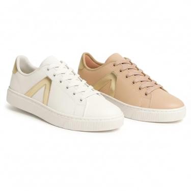 Imagem de Kit 2 Pares Tênis Feminino Casual Leve Confortável Dia a Dia Academia (Branco/Nude, BR, Adulto, Numérico, 37)