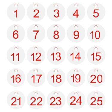 Imagem de PATIKIL 1 a 25 etiquetas numéricas, 25 peças, etiquetas redondas com número de identificação, chaveiro numerado de plástico para armários de bagagem, organizador de cabides de vendas de campo
