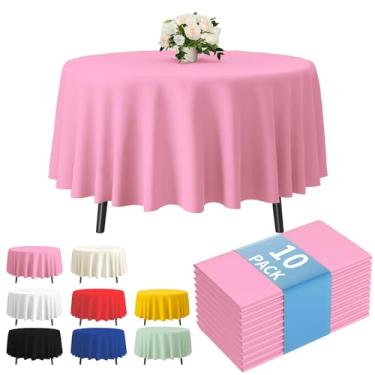 Imagem de Fixwal Pacote com 10 toalhas de mesa de plástico premium de 213 cm, capa de mesa redonda de plástico - rosa