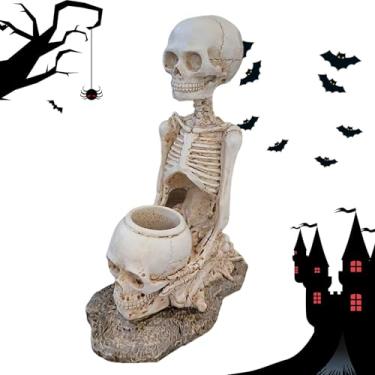 Imagem de Estátua de esqueleto,Estátua de esqueleto de ioga | Esculturas de ioga de crânio ajoelhado,Decorações de Halloween Decoração de Esqueleto de Yoga Estatuetas - Estátuas de Meditação Decoração de Hallow