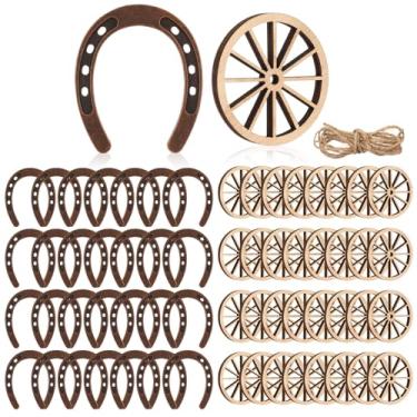 Imagem de 56 peças de decorações de festa com tema ocidental mini carroça de ferraduras da sorte decoração de roda para artesanato de mesa de cowboy ocidental centro de mesa lembrancinhas de festa de casamento