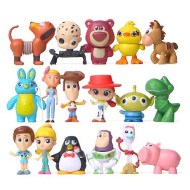 Imagem de 17 peças de figuras de ação de história, brinquedo leve de anime Buzz, topo de bolo, decoração de bolo de aniversário, boneca tema anime