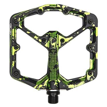 Imagem de Crankbrothers Stamp 7 pedais grandes de mountain bike – Coleção verde limão salpicos – Plataforma côncava MTB Enduro DH BMX – Par de pedais planos para mountain bike (pinos ajustáveis incluídos)