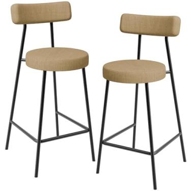 Imagem de Kit 02 Banquetas Baixa Para Cozinha Sala De Jantar Bancada Milão L02 Linho Bege Escuro - Lyam Decor