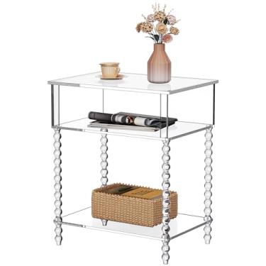 Imagem de Dewrhiixe Mesa lateral de acrílico, mesa de canto transparente de 3 camadas com armazenamento, mesa de cabeceira para sala de estar, quarto, escritório (transparente, 40 x 35 x 61 cm)