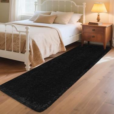 Imagem de ZJYeRug Tapete preto, tapete de corredor de 5 x 20 cm, tapete antiderrapante para corredor de 2,4 m, tapetes macios felpudos para sala de estar e quarto, tapetes de cabeceira felpudos laváveis para