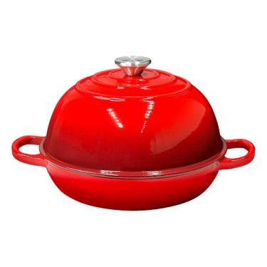 Imagem de Panela de forno holandês de ferro fundido esmaltado com tampa – Forno holandês para assar pão de fermento, 6 litros, vermelho