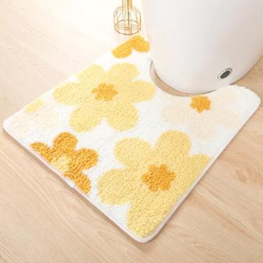 Imagem de Molesun Tapete de banho floral em forma de U, tapete de banheiro antiderrapante macio tapete de banho de microfibra fofo tapete de banho para crianças, tapete felpudo grosso absorvente de água para