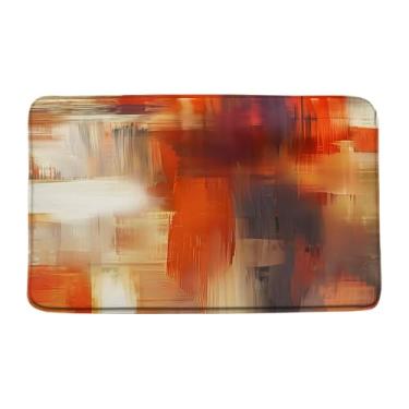 Imagem de KDYDK Tapete de banho abstrato laranja queimado marrom pintura a óleo aquarela grunge arte espuma memória tapete de banheiro decoração de quarto capacho