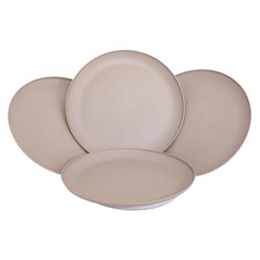Imagem de Jogo de 4 Pratos Rasos de Jantar Grande Resistente Empilhável Reutilizável Plástico Leve Crianças(Bege,Prato de Jantar)
