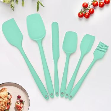 Imagem de Conjunto de 6 espátulas de silicone, espátulas de borracha de silicone resistente ao calor para uso na cozinha, espátula de borracha de grau alimentício com aderência ergonômica, para cozinhar, livre