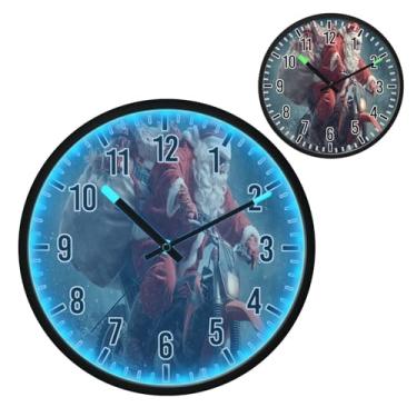 Imagem de Blueangle Relógio de parede LED que brilha no escuro e ativado por voz, silencioso, Papai Noel de 30 cm andando de motocicleta, funciona a bateria para decoração de quarto e sala de estar (532)
