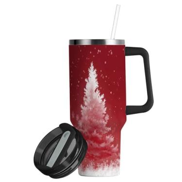 Imagem de ATTX Copo de árvore de Natal de 850 g com alça, copo de aço inoxidável a vácuo de parede dupla com palha, caneca de café de viagem isolada #405