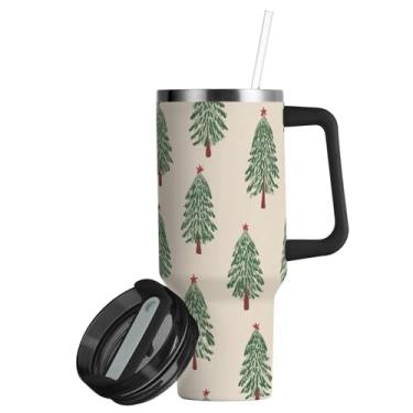 Imagem de ATTX Copo de árvore de Natal de 850 g com alça, copo de aço inoxidável a vácuo de parede dupla com palha, caneca de café de viagem isolada #261