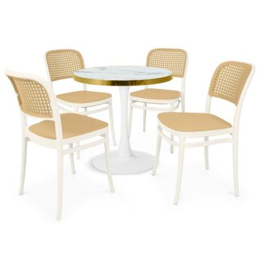 Imagem de Conjunto Mesa De Jantar Redonda Majestic 70cm Branca Com 4 Cadeiras Roma - Branco