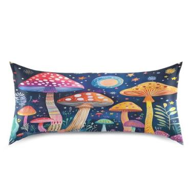 Imagem de Blueangle Fronha de cetim cogumelos coloridos para cabelo e pele, fronha de seda, tamanho king (50,8 x 101,6 cm) - Capas de almofada de cetim refrescantes com fecho de envelope (392)