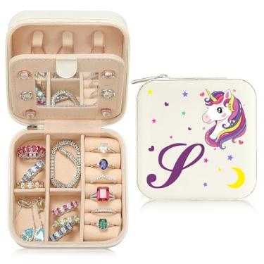 Imagem de Caixa de joias de viagem organizadora para presentes pequena fofa personalizada presente de aniversário natal para filha anel colar brinco caixa organizadora branca letra A-Z