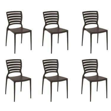 Imagem de Kit 6 Cadeiras Sofia Marrom Tramontina Encosto Vazado Horizontal 92237/109