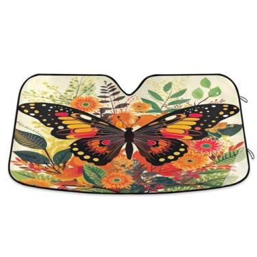 Imagem de ATTX Para-brisa de carro borboleta laranja para-sol 134.6 cm x 59.7 cm escudo solar universal com proteção UV, persiana de janela frontal automática dobrável para Sedans SUVs caminhões #862