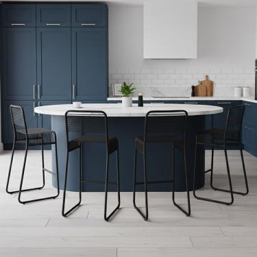 Imagem de Banqueta Cozinha Alta Kit 4 Base Industrial Aramada Taynah K01 - D'rossi Preto