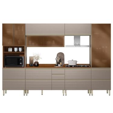 Imagem de Cozinha Modulada Proença 6 Peças Com Paneleiro 1 Forno E Balcão 80cm Nogueira Touch/nude Prime Tx - Demartêz Nogueira Touch/nude Prime Tx