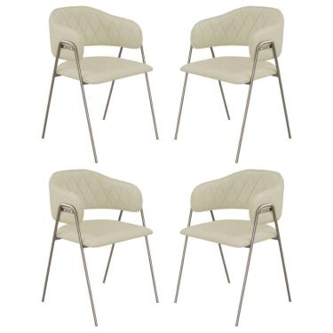 Imagem de Conjunto 4 Cadeiras Veneza Linho Palha Metal Champanhe