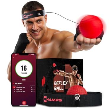 Imagem de Champs MMA Bola de reflexo de boxe com aplicativo de contador de perfurações | Equipamento de boxe - Treinamento de velocidade, agilidade e reflexo | Treinamento de coordenação olho-mão | Faixa