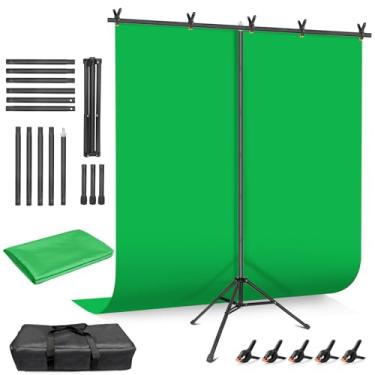Imagem de HEMMOTOP Kit de pano de fundo de tela verde, 2,4 x 2 m de largura com suporte, fundo de tela verde Chromakey portátil com suporte, grampos de mola, estojo de transporte para zoom, streaming, vídeo