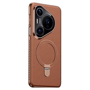 Imagem de HAOMRIYL Capa de dissipação de calor para Huawei Pura 80 Ultra/80 Pro/80, suporte de anel magnético, capa de couro, proteção total para lente fina, proteção contra impressões digitais, marrom, 80 Pro
