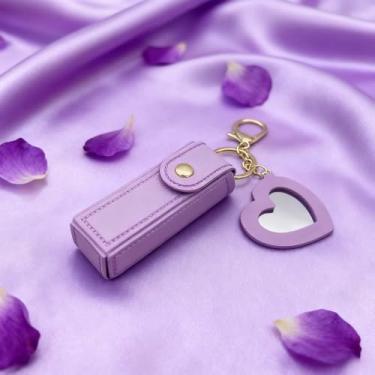 Imagem de Estojo de óleo labial porta-chaves suporte de batom com espelho, protetor labial bolsa com espelho em forma de coração, estojo organizador de couro portátil com brilho labial mini bolsas para meias