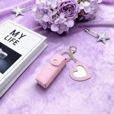 Imagem de Estojo de óleo labial porta-chaves suporte de batom com espelho, protetor labial bolsa com espelho em forma de coração, estojo organizador de couro portátil com brilho labial mini bolsas para meias