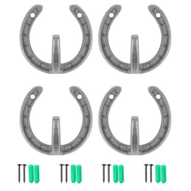 Imagem de WWEsemeren 4 peças de ganchos de parede em forma de ferradura de ferro fundido - cabide de chapéu de cavalo vintage - ganchos decorativos de fazenda para pendurar chave de chapéu, roupão, toalhas