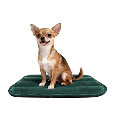 Imagem de pobopobo Almofada para gaiolas para cães, ultra macia e antiderrapante, ajuste seguro para caixas de metal e gaiolas para cães, cama aconchegante lavável para cães pequenos, médios e grandes (verde, P