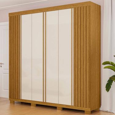 Imagem de Guarda-Roupa Casal Eliza 6 Portas Ripadas 6 Gavetas 100% Mdf Flex Cinamomo/Off White - Acp Móveis