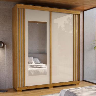 Imagem de Guarda-Roupa Casal Athena 2 Portas 3 Gavetas com Espelho 100% Mdf Flex Cinamomo/Off White - Acp Móveis