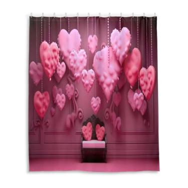 Imagem de Wassud Cortinas de chuveiro fofas românticas com balão para banheiro à prova d'água conjunto de cortina de chuveiro com 12 ganchos 152 x 182 cm