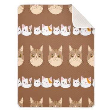 Imagem de Wassud Cobertor de bebê fofo com rostos de gato para meninos e meninas, macio e recém-nascido, cobertor aconchegante de algodão essencial para berçário, viagem, berço, carrinho de bebê 76 x 101 cm