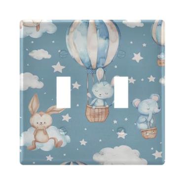 Imagem de YETTASBIN Hot Air Ballon Animal 2-gang Toggle Light Switch, capa de placa de parede inquebrável com 4 parafusos para sala de estar, quarto, escritório, escola, decoração de casa