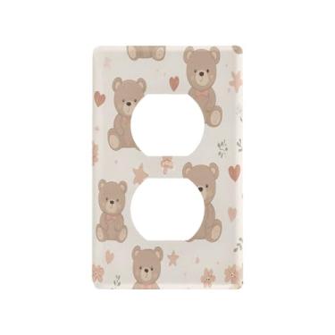Imagem de Wassud Placa de cobertura para interruptor de luz, adorável urso com corações, capas de tomada decorativas, placa de parede para tomadas elétricas duplex 12 x 7 cm