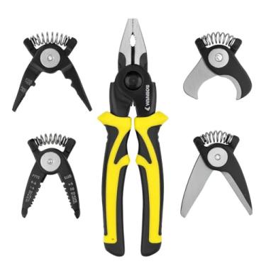 Imagem de Alicate Universal Multifuncional 5 em 1, Conjunto de Alicates Intercambiáveis com Cabos Amarelos e Pretos, Ferramenta Universal para Corte de cabos, Crimpagem de Fios, Decapador,Tesoura Chapa de Metal