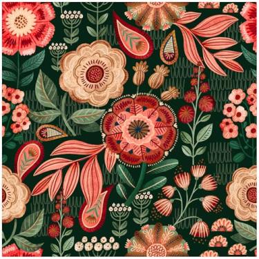 Imagem de HAOKHOME Papel de Parede Boho Vintage Floral Escuro Papel de Parede Cottagecore para Quarto Banheiro Destaque Parede Verde/Vermelho/Creme 44 cm x 3 m