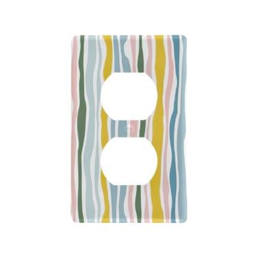 Imagem de Wassud Placa de cobertura para interruptor de luz, capas de tomada decorativas, placa de parede para tomadas elétricas, linhas pastel, simples, duplex, 11 x 6 cm