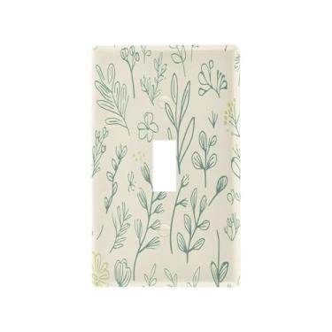 Imagem de Wassud Placa de cobertura de interruptor de luz, capas de tomada decorativas, placa de parede para tomadas elétricas, arte de linha simples, folhas, interruptor único 11,5 x 7,6 cm