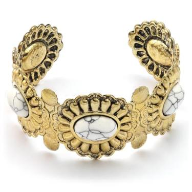 Imagem de RechicGu Pulseira feminina de cor turquesa ocidental ajustável, boho, vaqueira, chique, vintage, concho, bracelete, azul grosso, turquesa, howlita, algemas de concerto, roupa de concerto, presente