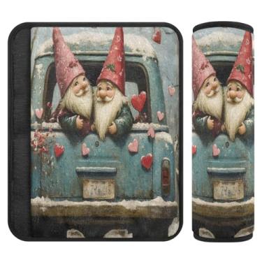 Imagem de Burbuja Capa para cinto de segurança de carro Valentine Gnome no carro, macio, confortável, protetor de cinto de segurança de carro para alça de ombro de assento de carro, 1 par pequeno